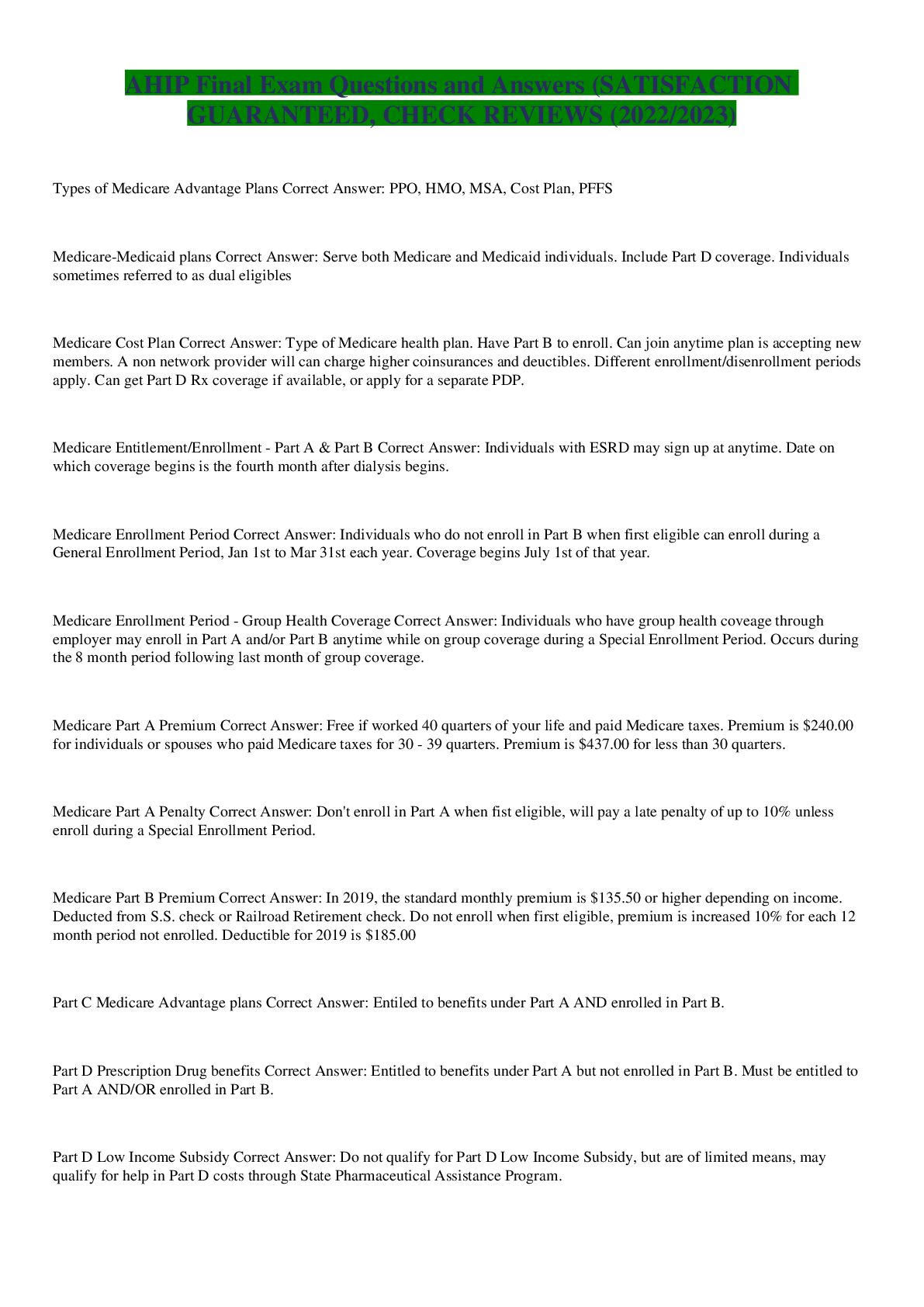 Preview image for AHIP Final Exam Questions and Answers (SATISFACTION GUARANTEED, CHECK REVIEWS (2022/2023)